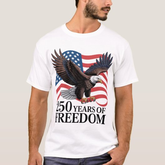 ハクトウワシ アメリカ国旗 アメリカ独立250周年 Tシャツ (正面)