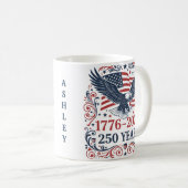 ハクトウワシ 250年の自由 カスタムネーム コーヒーマグカップ (正面右)