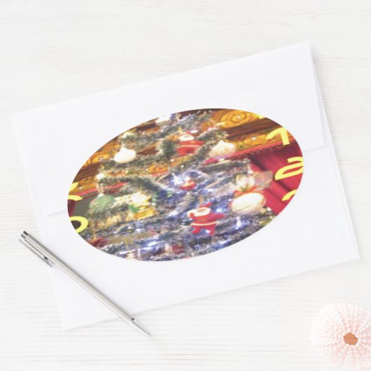 ハクナマタタメリークリスマス&ハッピーニューイヤー.p 楕円形シール (封筒)