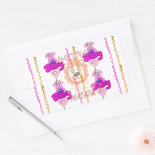 ハクナマタタ:美しいベビーライオンデザインモチーフ 長方形シール (封筒)