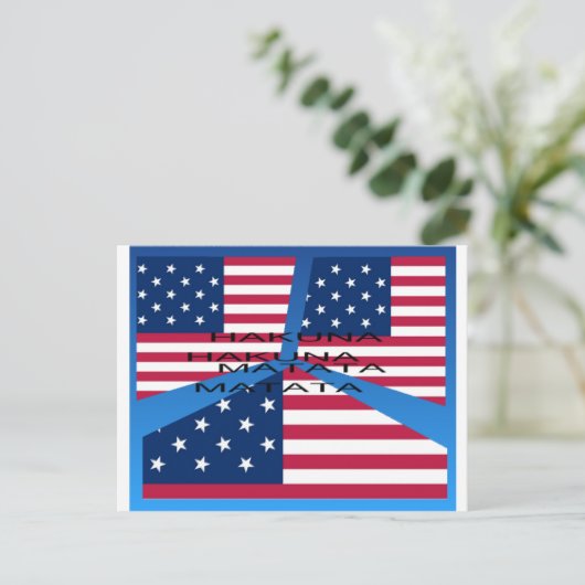 ハクナ・マタタ アメリカ国旗:愛国的なデザイン ポストカード (スタンド正面)