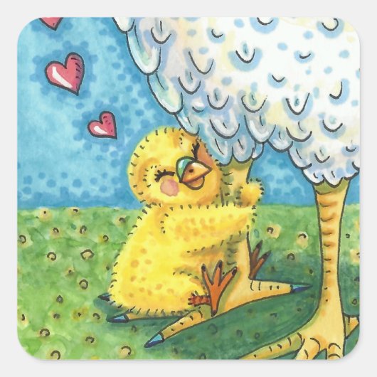 ハグあなたのママ、かわいいベビーシックは母の鶏を愛する スクエアシール (正面)