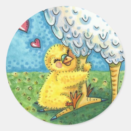 ハグあなたのママ、かわいいベビーシックは母の鶏を愛する ラウンドシール (正面)