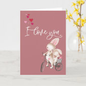 ハグするウサギのバレンタインデーカード カード (黄色い花)