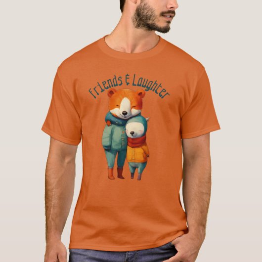 ハグする幸せな友達 - 友達と笑顔 Tシャツ (正面)