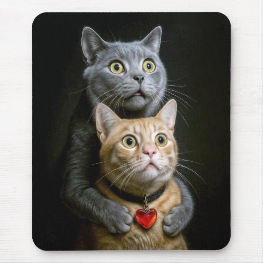 ハグする灰色の猫とオレンジ色の猫 マウスパッド (正面)