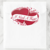 ハグだ！赤いハート 楕円形シール (バッグ)