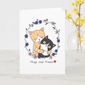 ハグとキスおもしろい猫可愛い動物が大好き カード (黄色い花)
