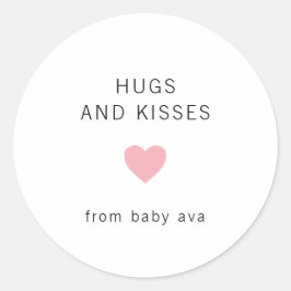 ハグとキスかわいいピンクのハート女の子ベビーシャワー ラウンドシール