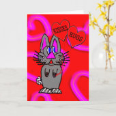 ハグとキスでいっぱいの愛らしいウサギの風船 カード (黄色い花)