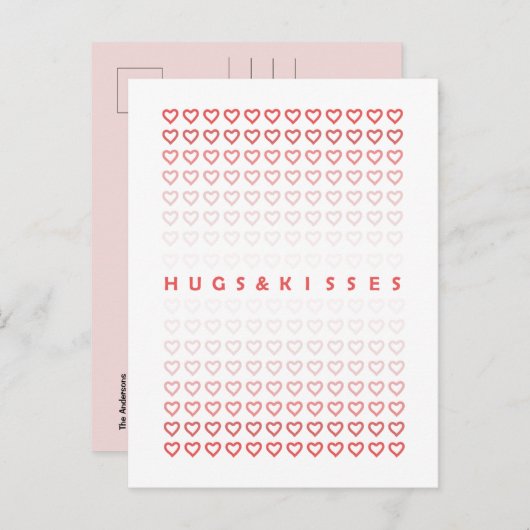 ハグとキスピンクハートバレンタインデー ポストカード (正面/裏面)