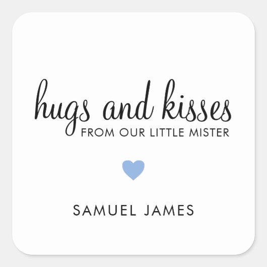 ハグとキスブルーハートボーイベビーシャワーのお気に入り スクエアシール (正面)