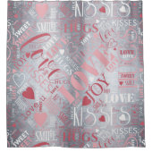 ハグとキスワードクラウドピンク/シルバーID286 シャワーカーテン (正面)