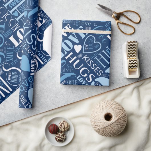 ハグとキスワードクラウドブルーID286 ラッピングペーパー (クラフト)