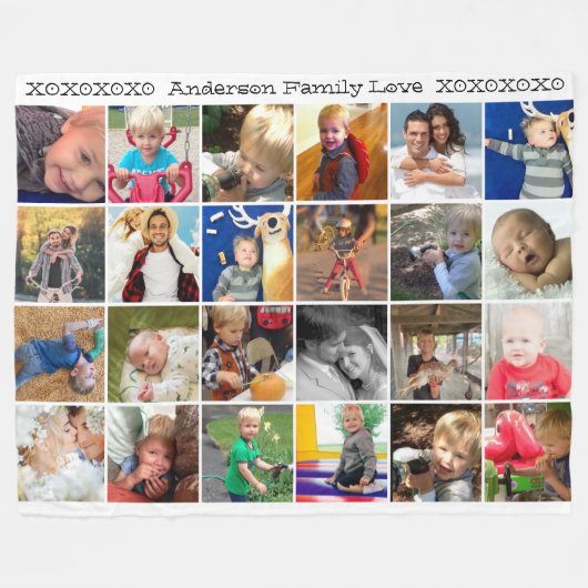 ハグとキス素朴ファミリーフォトコラージュ フリースブランケット (正面(横))