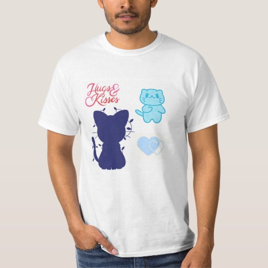 ハグとキス - かわいいキャラクターの愛情表現 Tシャツ (正面)