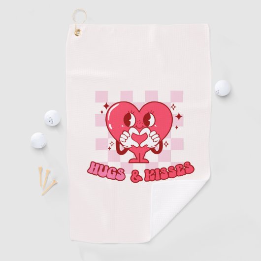 ハグとキス | かわいいピンクのハートラブ ゴルフタオル (インサイチュ)