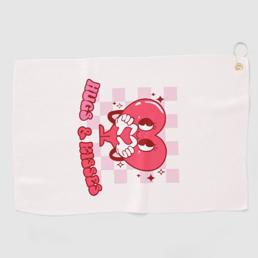 ハグとキス | かわいいピンクのハートラブ ゴルフタオル (横)