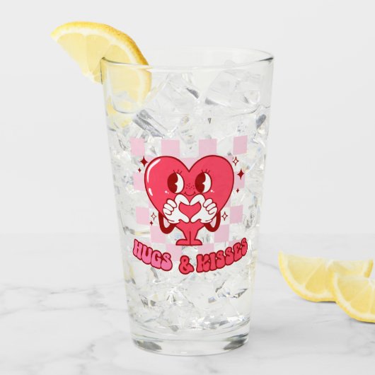 「ハグとキス」 | 可愛くて愛らしいピンクのハート タンブラーグラス (アイス正面)