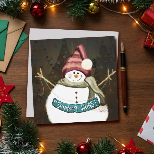 ハグを送る かわいい雪だるまのクリスマス シーズンカード