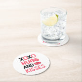 ハグキスXOXOピンクブラック結婚ズブライダルシャワー ラウンドペーパーコースター (インサイチュ)