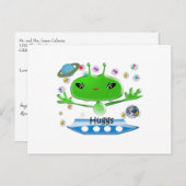 ハグズキュートグリーンアウタースペースエイリアンと宇宙船 ポストカード (正面/裏面)