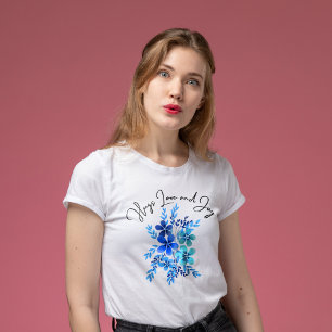 ハグズ愛と喜び、青い花 Tシャツ