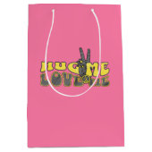 ハグミーラブミーピースサインヴィンテージレトロバレンタイン ミディアムペーパーバッグ (正面)