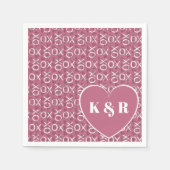 ハグモノグラムのキスXOXOピンクバレンティンズ スタンダードカクテルナプキン (正面)