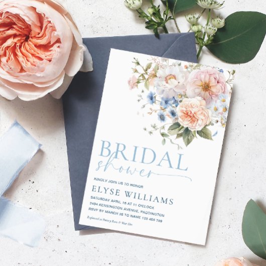 ハグローブ ブルー フローラル ブライダル シャワー 招待状