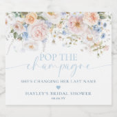 ハグローブ ブルー フローラル ポップ・ザ・シャンパン シャワーチャペン スパークリングワインラベル (シングルラベル)