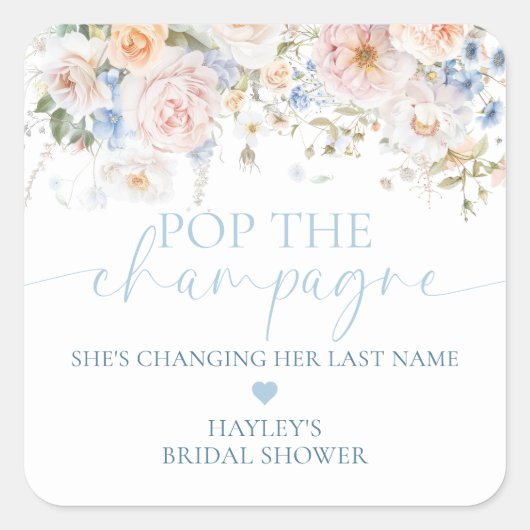 ハグローブ ブルー フローラル ポップ ザ シャンパン シャワー スクエアシール (正面)