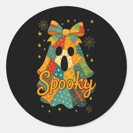 ハグヴィンハロウィーンパッチワーク不気味幽霊ボー名門私立校風のウ ラウンドシール (正面)