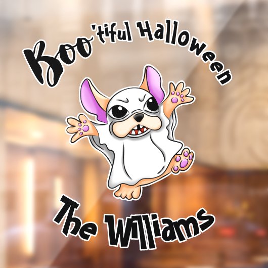 ハグ不気味:かわいいブルドッグブー幽霊ハロウィーン ウィンドウサイン (シート2)