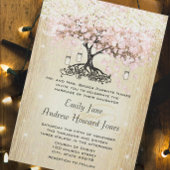 ハグ淡い色のウッドハートリーフツリー金ゴールド結婚式の招待 招待状