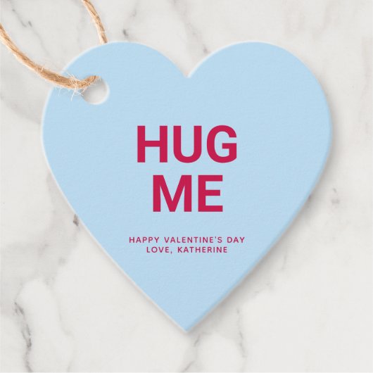 ハグ私の青いハートおもしろいかわいいバレンタインデー フェイバータグ (正面)