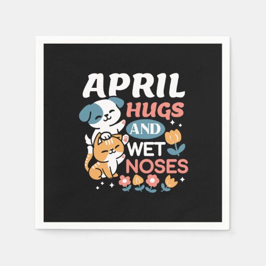 ハグ、ウェットノーズ、春ビベス – よくはしゃぐ Pet スタンダードカクテルナプキン (正面)