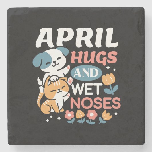 ハグ、ウェットノーズ、春ビベス – よくはしゃぐ Pet ストーンコースター (正面)