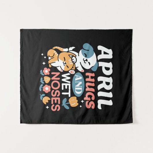 ハグ、ウェットノーズ、春ビベス – よくはしゃぐ Pet タペストリー (正面(横))