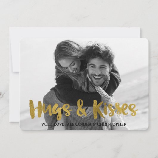 ハグ&キスゴールドフォイルバレンタインデーの写真 シーズンカード (正面)