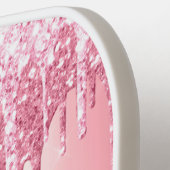 ハグ&キスバレンタインズピンクグリッタードリップカスタム ピックルボールラケット (左詳細)