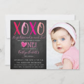 ハグ&キスバレンタインデー1st誕生日の写真 招待状 (正面)