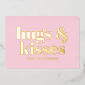 ハグ&キスピンク白モダンはっきりしたタイポグラフィ 箔シーズンカード (正面)