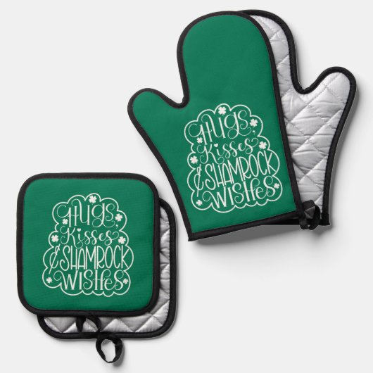 ハグ、キス、シャムロックの願い聖パトリックの日 鍋つかみ&鍋敷きセット (正面/裏面)