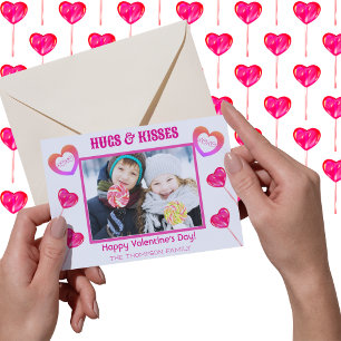 ハグ&キス XOXO かわいいピンクのキャンディ ハート写真 シーズンカード