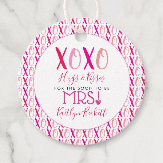 ハグ&キス(XOXO)バレンタインデーブライダルシャワー フェイバータグ (正面)