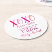 ハグ&キス(XOXO)バレンタインデーブライダルシャワー ラウンドペーパーコースター (アングル)