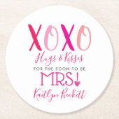 ハグ&キス(XOXO)バレンタインデーブライダルシャワー ラウンドペーパーコースター (正面)