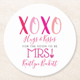 ハグ&キス(XOXO)バレンタインデーブライダルシャワー ラウンドペーパーコースター