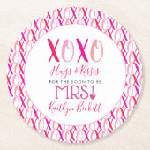 ハグ&キス(XOXO)バレンタインデーブライダルシャワー ラウンドペーパーコースター (正面)
